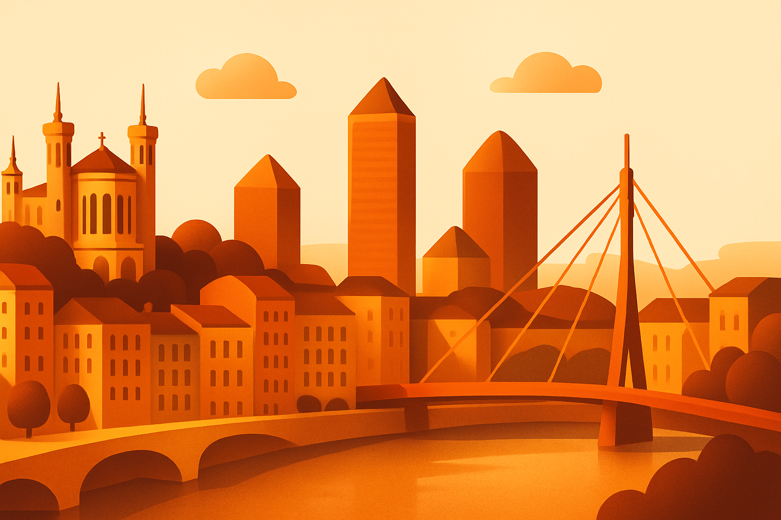 Vue panoramique de Lyon, ville dynamique abritant les 11 meilleures agences de création de sites internet.